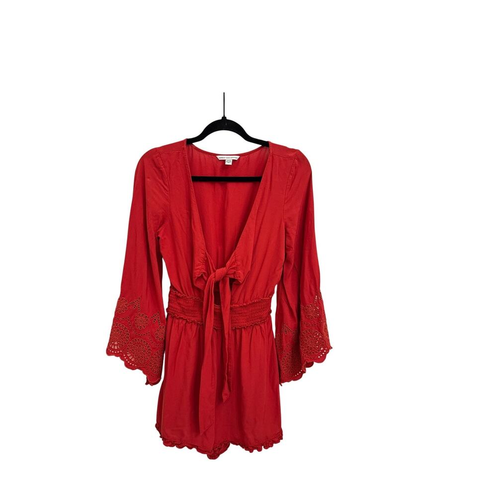 American Eagle Eyelet Boho Flowy Bohemian Casual Red Romper Size Small